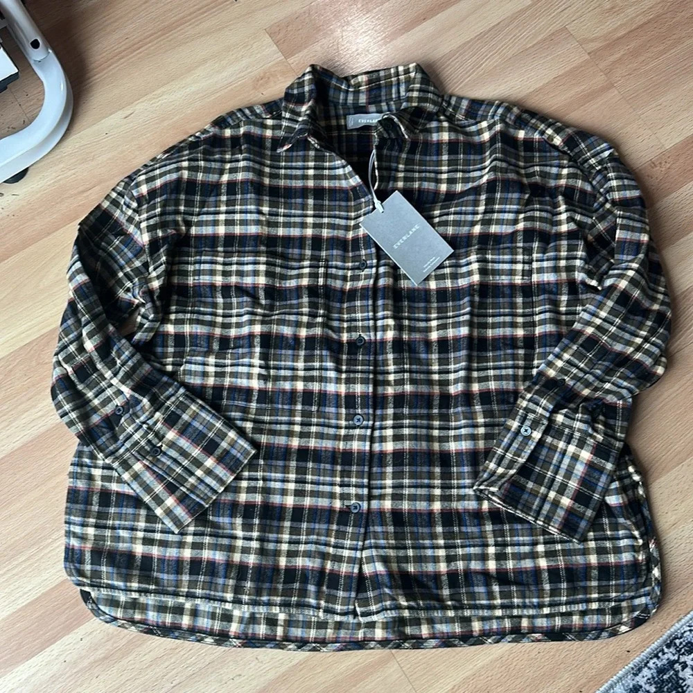 Everlane Flannel boxy shirt NWT smalll - Picture 3 of 6
